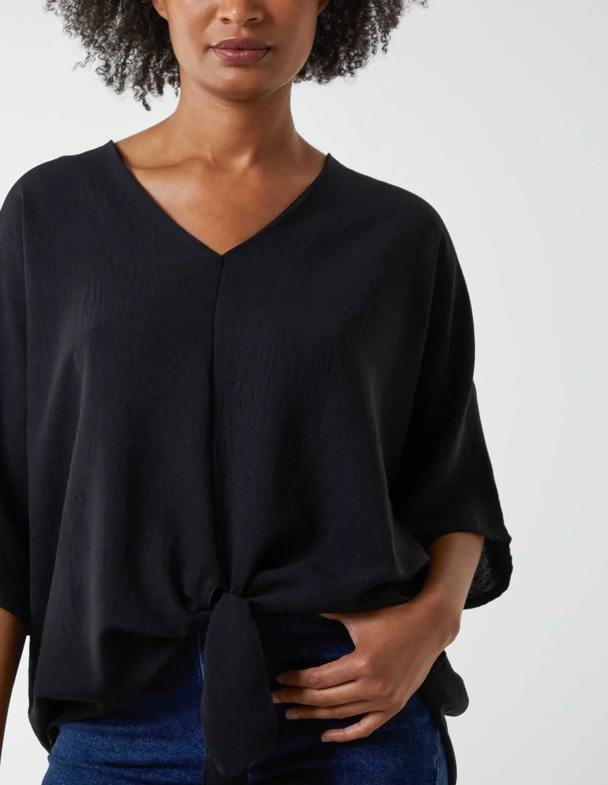 V Neck Tie Front Blouse sold by Blue Vanilla product image thumbnail 2