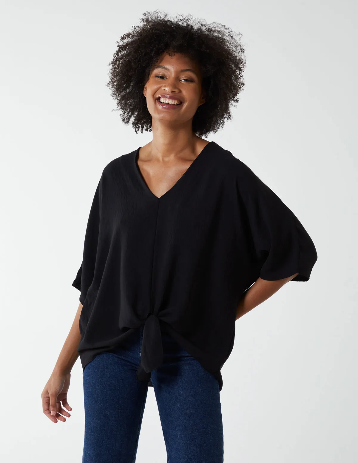 V Neck Tie Front Blouse sold by Blue Vanilla