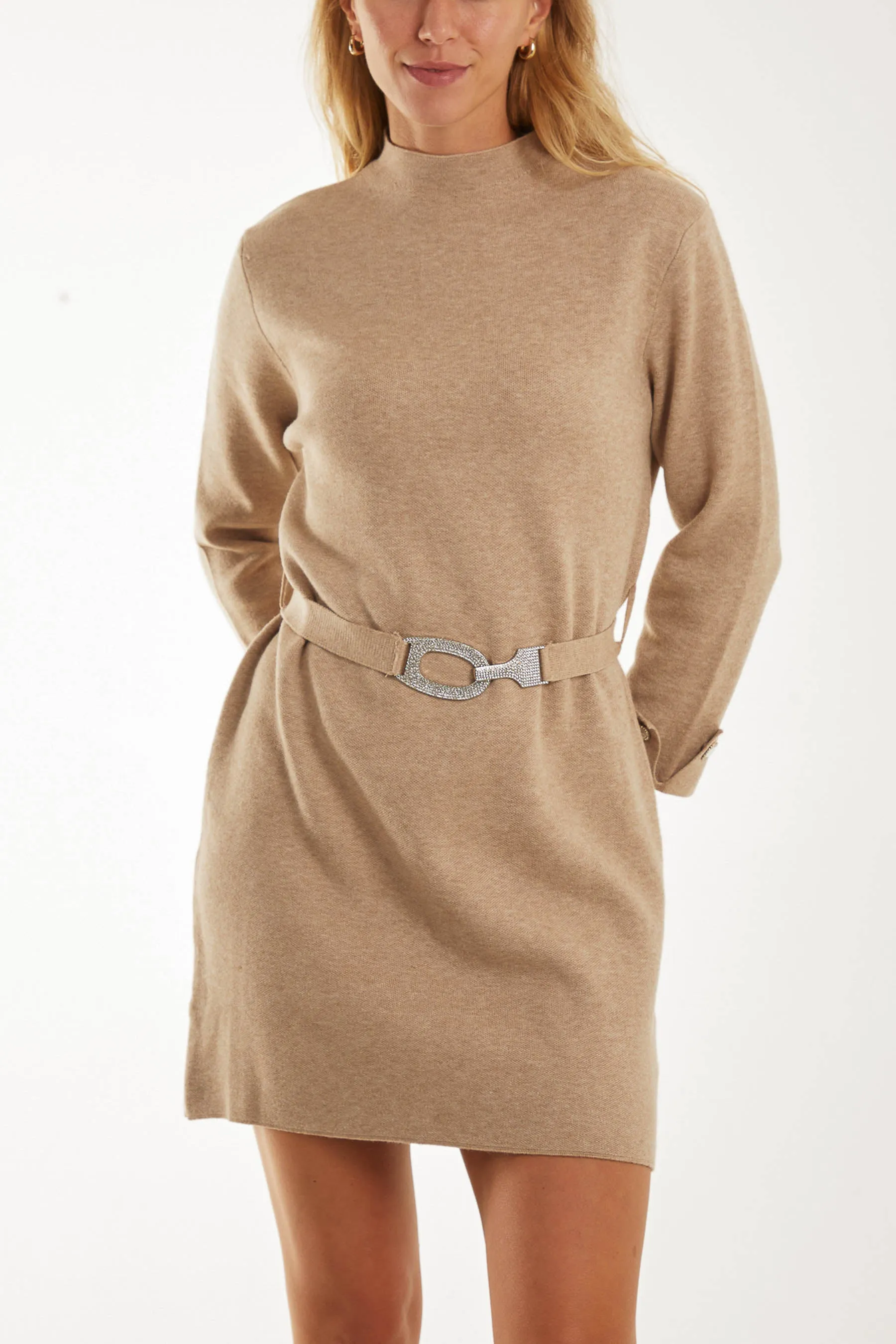 High Neck Diamante Belt Knitted Dress sold by Blue Vanilla product image thumbnail 2