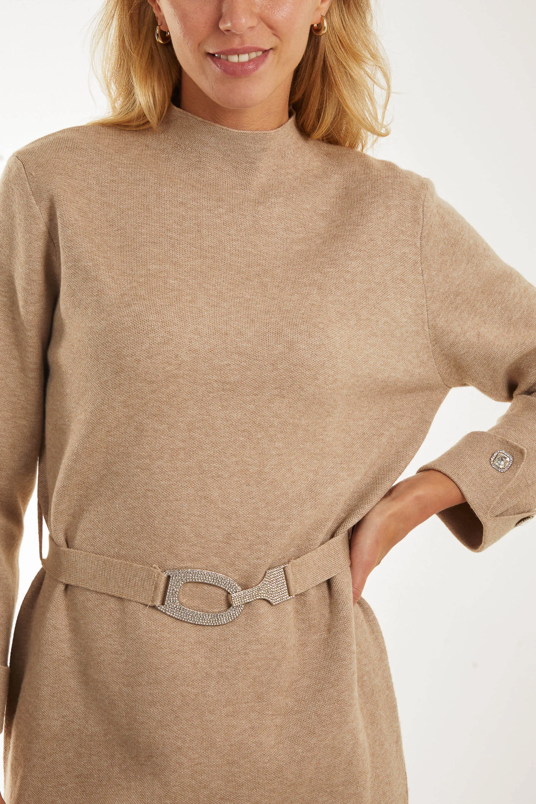 High Neck Diamante Belt Knitted Dress sold by Blue Vanilla product image thumbnail 4