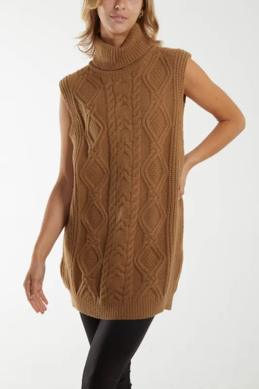 Roll Neck Cable Knitted Oversized Sleeveless Jumper sold by Blue Vanilla