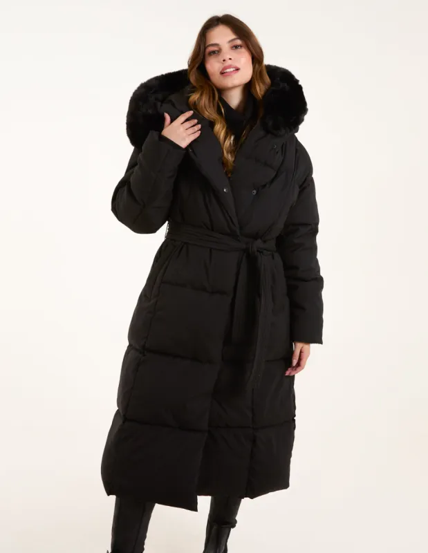 Quilted Puffer Coat With Faux Fur Hood sold by Blue Vanilla