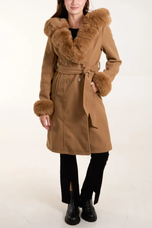 Faux Fur Trim Double Breasted Coat sold by Blue Vanilla