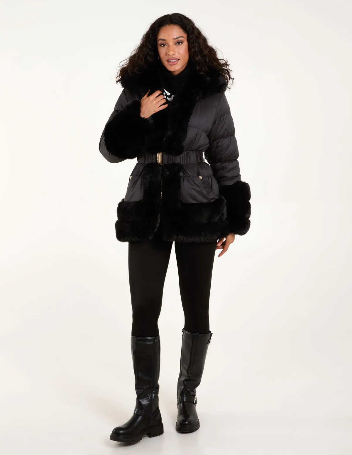 Faux Fur Trim Belted Puffer Coat sold by Blue Vanilla product image thumbnail 2