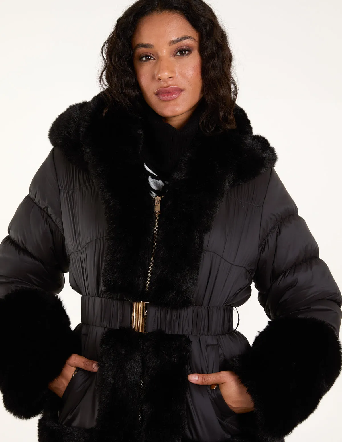Faux Fur Trim Belted Puffer Coat sold by Blue Vanilla product image thumbnail 3