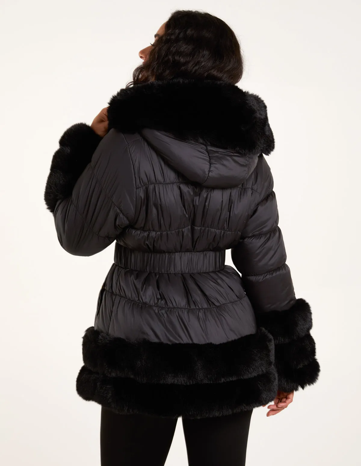 Faux Fur Trim Belted Puffer Coat sold by Blue Vanilla product image thumbnail 4