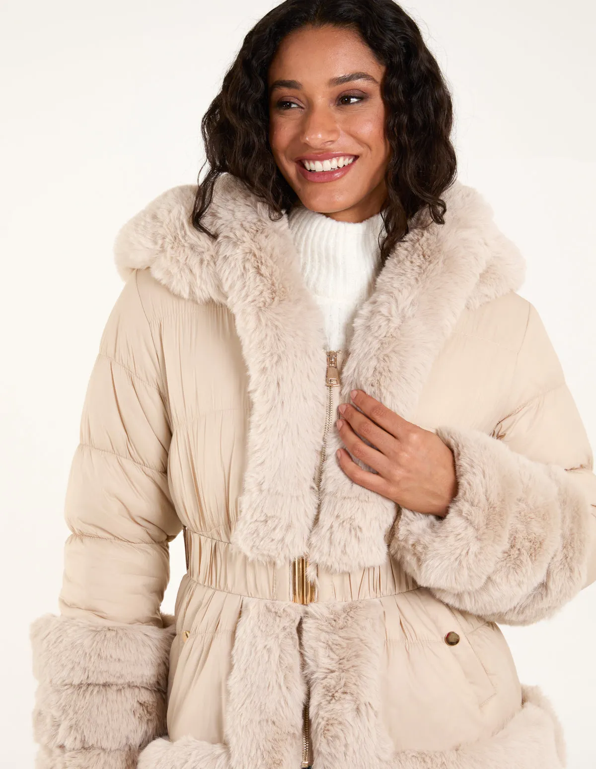Faux Fur Trim Belted Puffer Coat sold by Blue Vanilla product image thumbnail 2