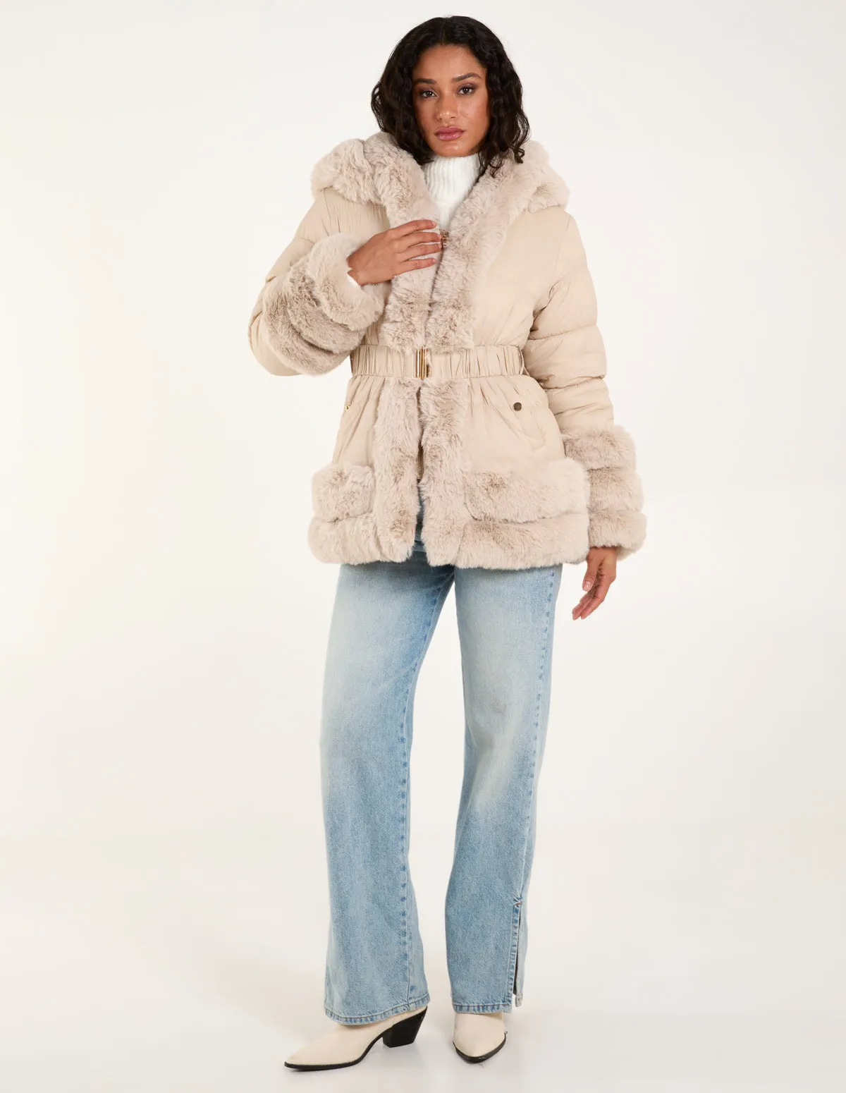 Faux Fur Trim Belted Puffer Coat sold by Blue Vanilla product image thumbnail 3