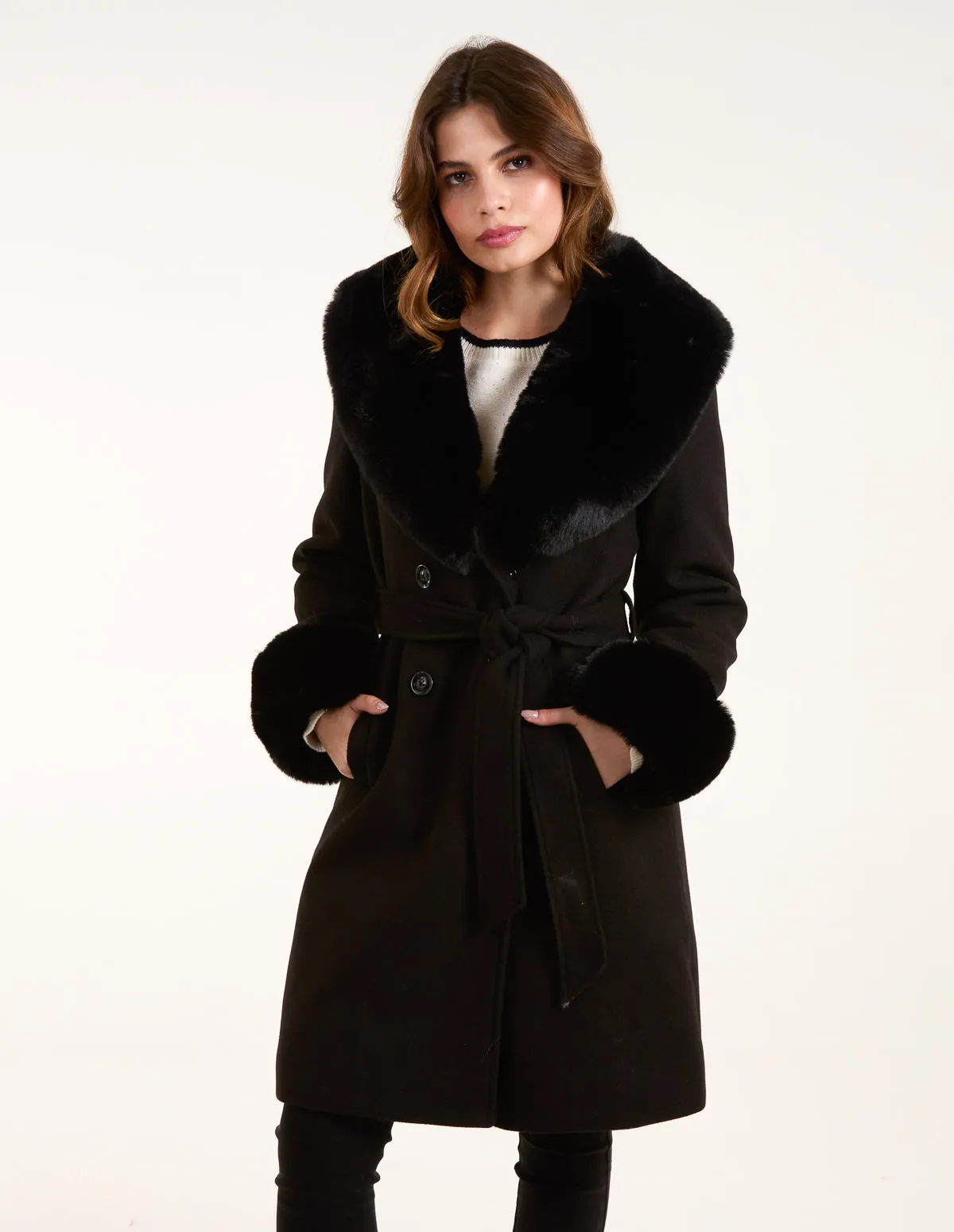 Faux Fur Belted Coat sold by Blue Vanilla
