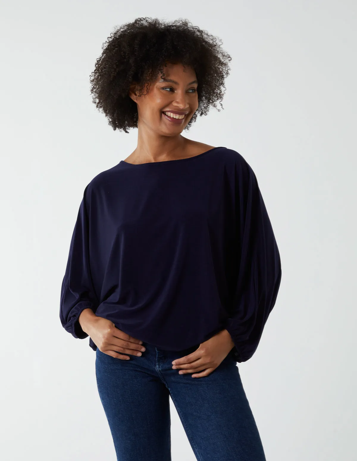 Batwing Necklace Elasticated Hem Top sold by Blue Vanilla