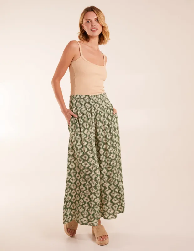 Shirred Waist Wide Leg Aztec Trousers sold by Blue Vanilla