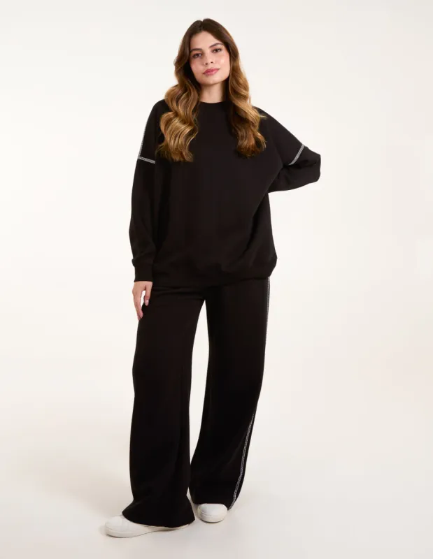 Diamante Embellished Wide Leg Joggers Set sold by Blue Vanilla