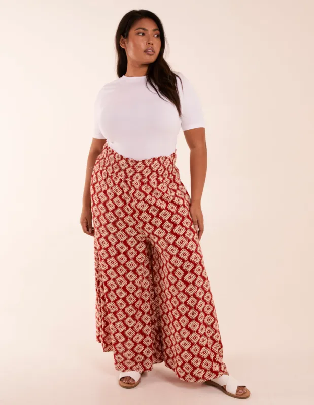 Curve Shirred Wide Leg Aztec Trousers sold by Blue Vanilla