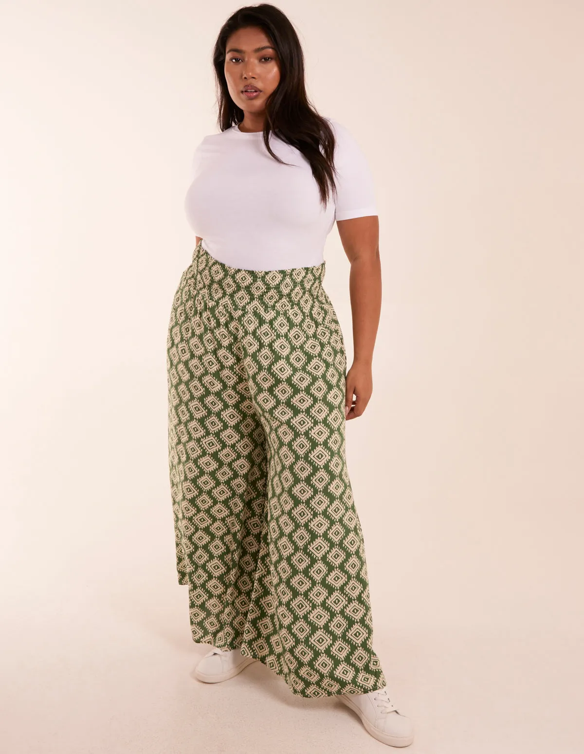 Curve Shirred Wide Leg Aztec Trousers sold by Blue Vanilla