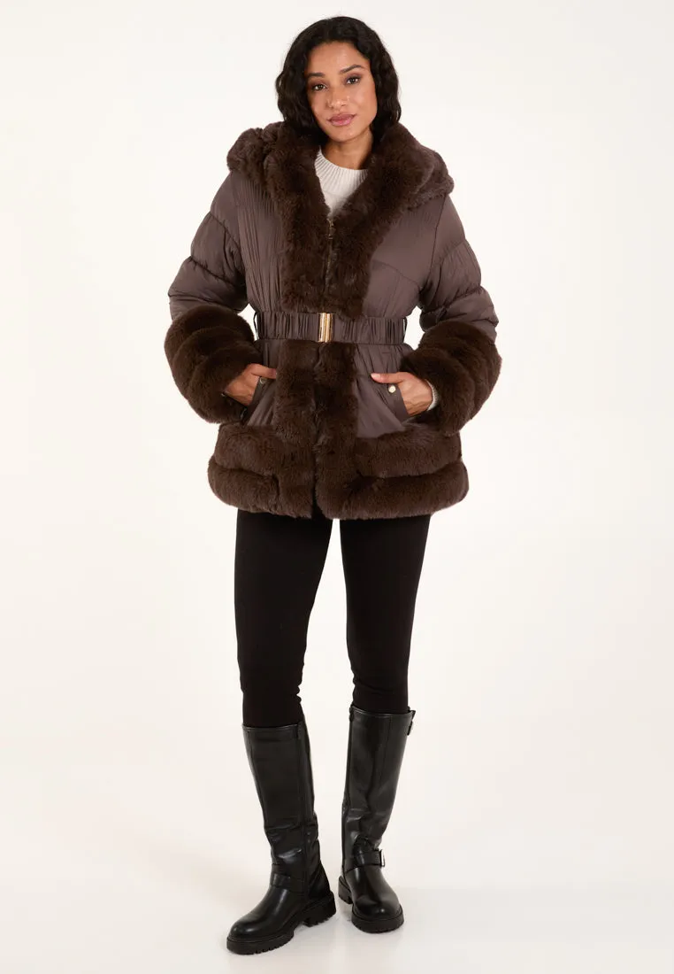 Faux Fur Trim Belted Puffer Coat sold by Blue Vanilla product image thumbnail 3
