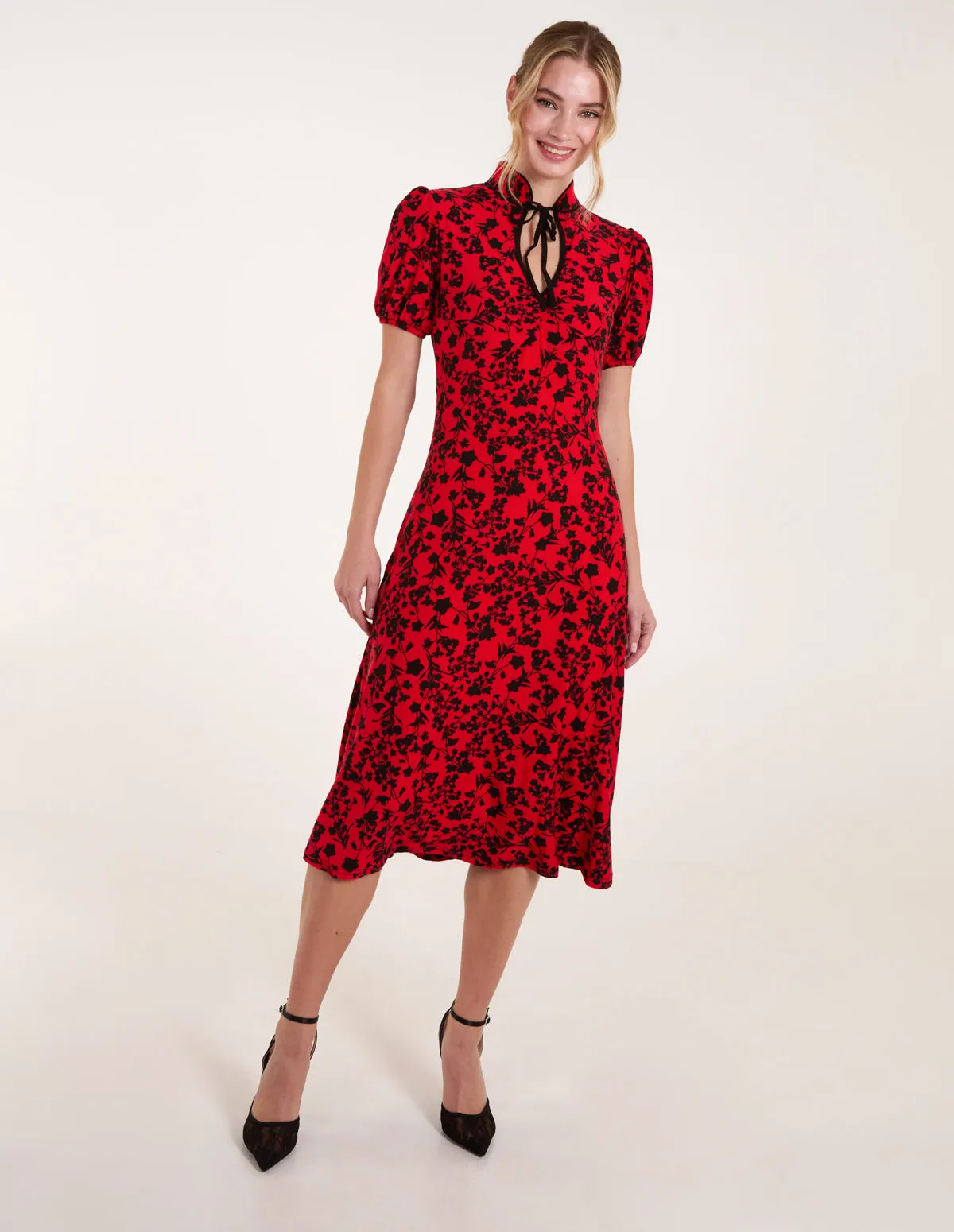 Cheongsam Floral Mandarin Collar Floral Midi Dress sold by Blue Vanilla