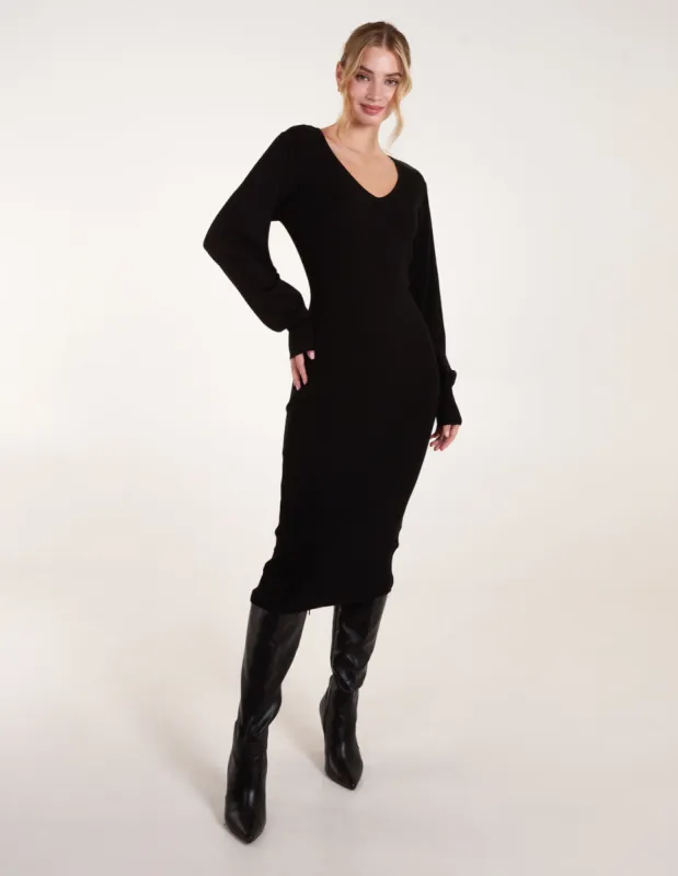 V-Neck Ribbed Dress made by Blue Vanilla