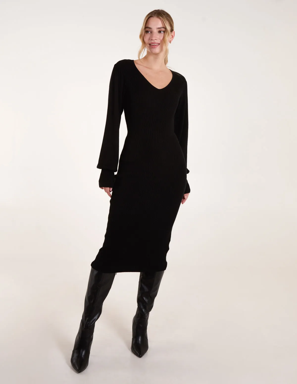 V-Neck Ribbed Dress sold by Blue Vanilla product image thumbnail 3