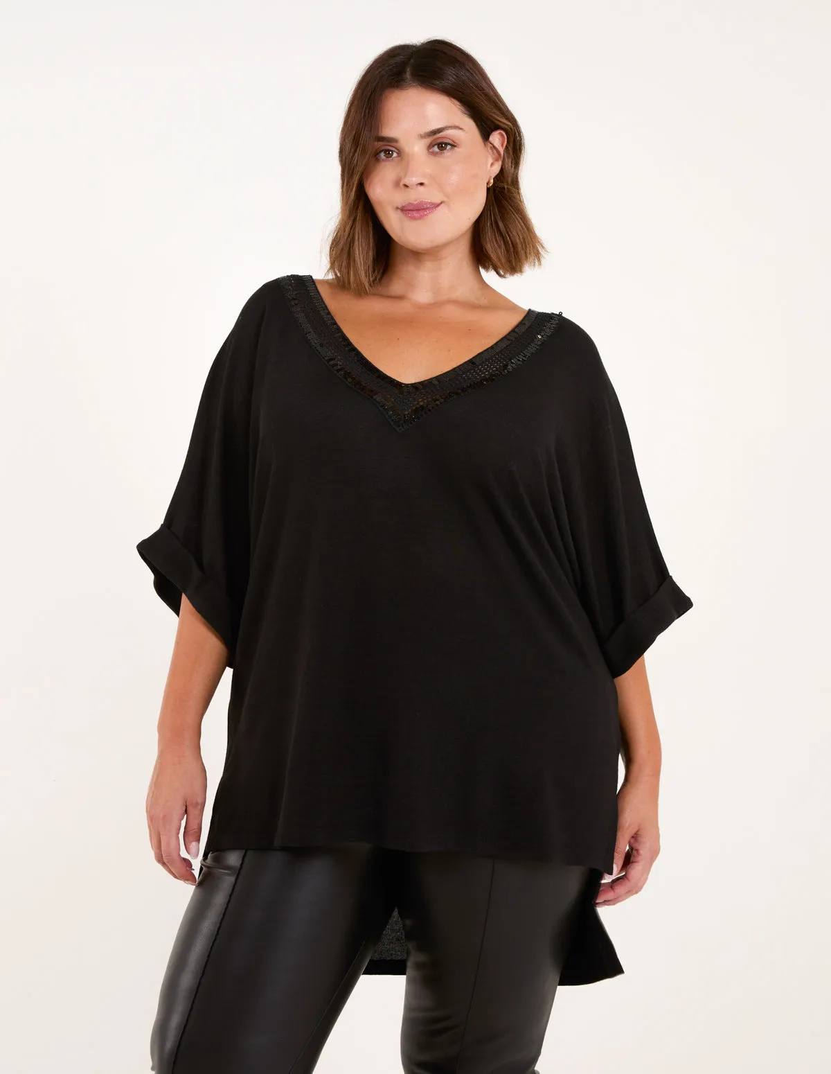 Curve Batwing Top With Sequin Neck Trim sold by Blue Vanilla