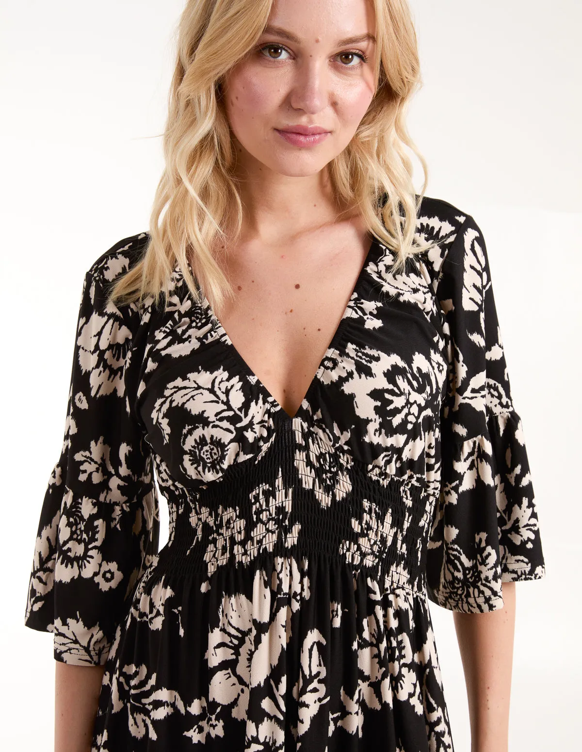 Elasticated Neck Shirred Waist Midi Dress sold by Blue Vanilla product image thumbnail 3