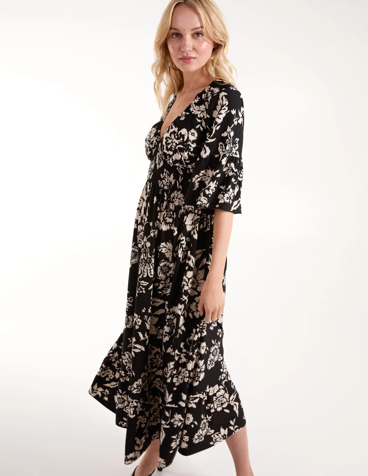 Elasticated Neck Shirred Waist Midi Dress sold by Blue Vanilla product image thumbnail 4