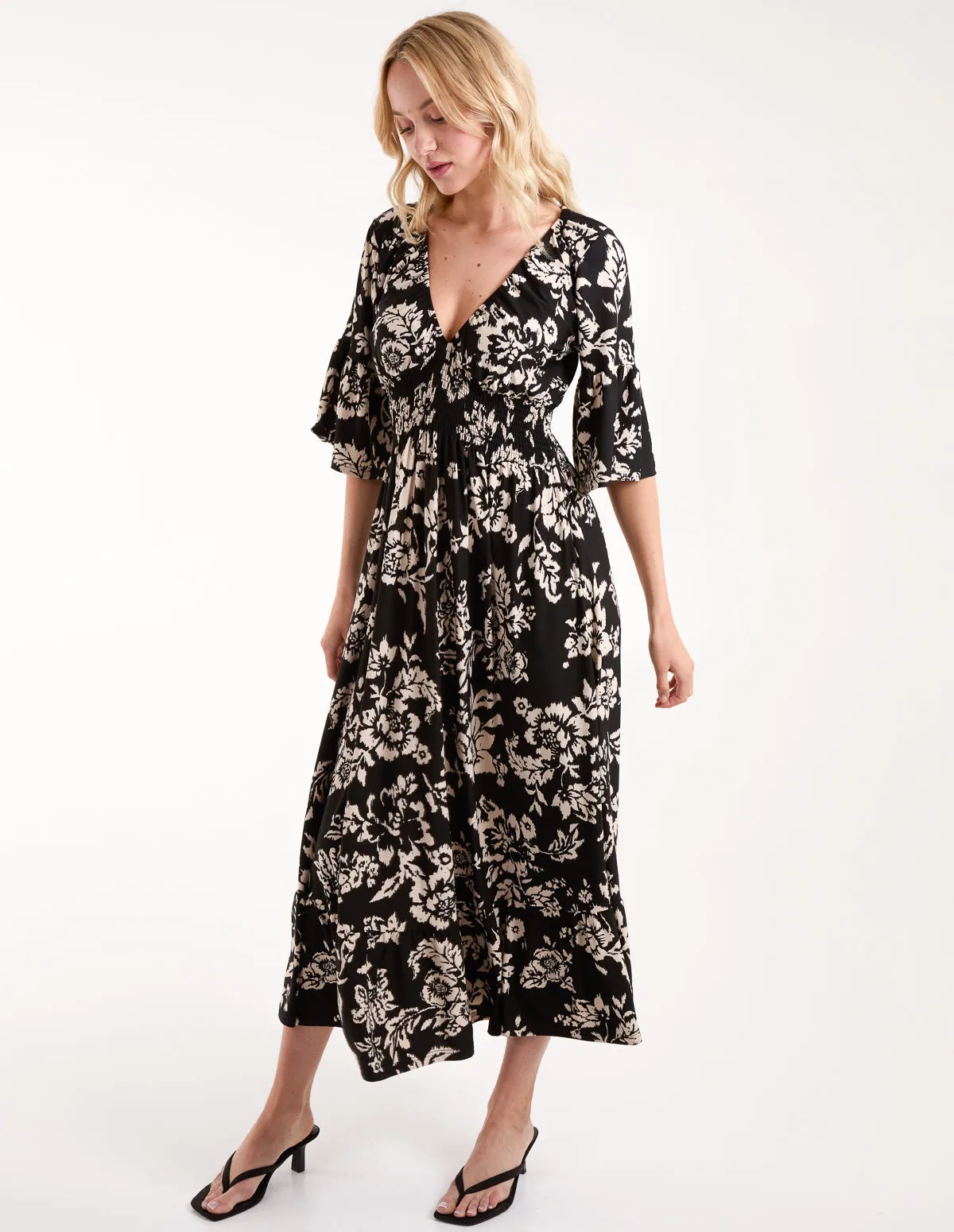 Elasticated Neck Shirred Waist Midi Dress sold by Blue Vanilla product image thumbnail 2