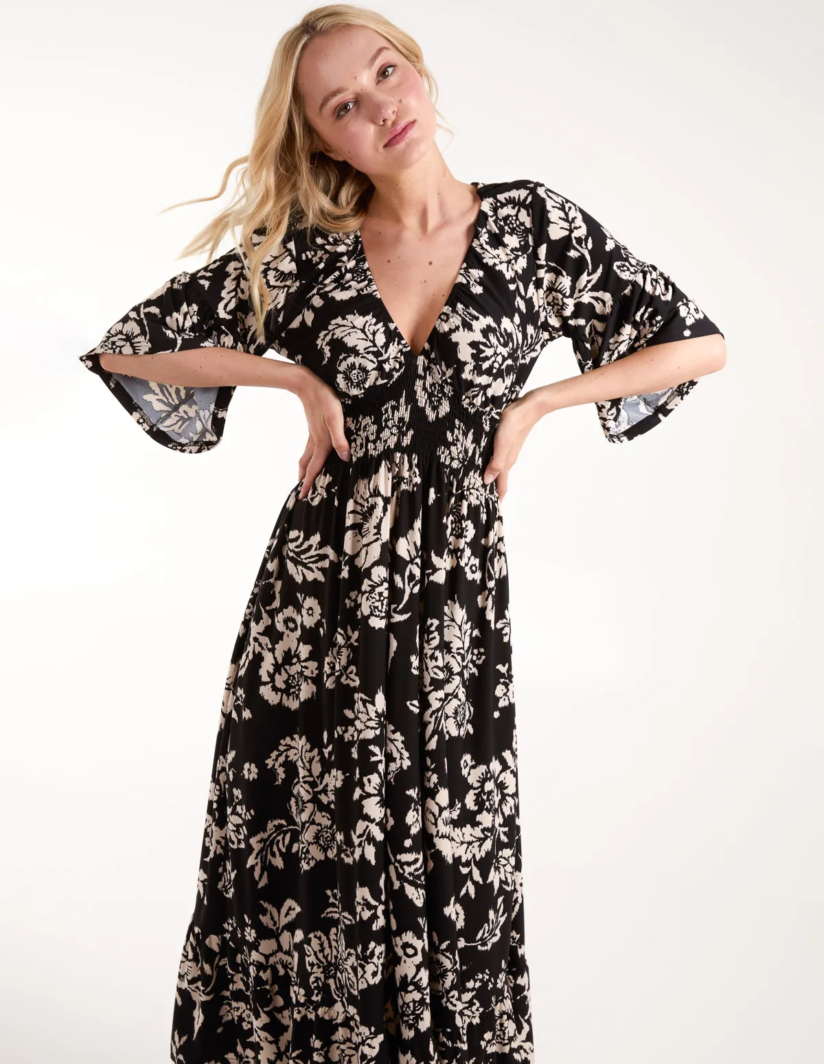 Elasticated Neck Shirred Waist Midi Dress sold by Blue Vanilla product image thumbnail 5