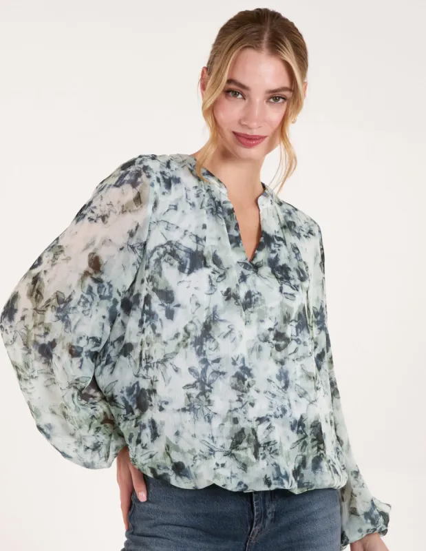 Grandad Collar Puffball Watercolour Top made by Blue Vanilla