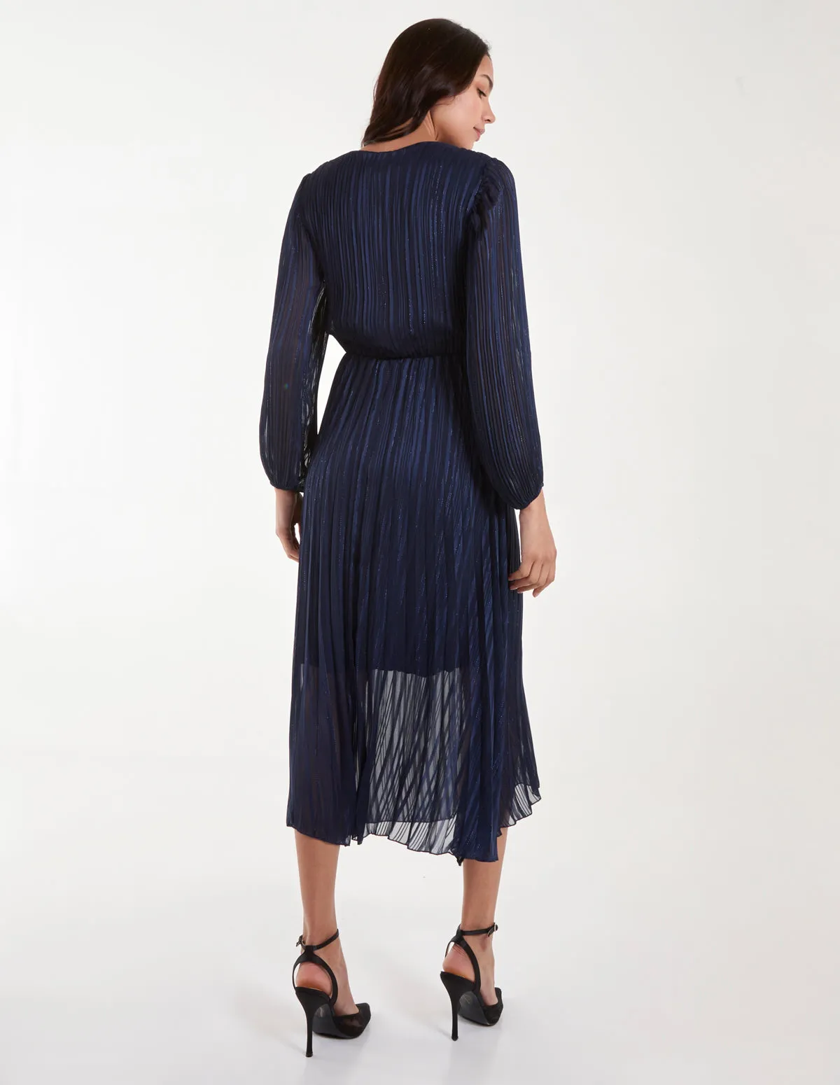 Metallic Wrap Front Plisse Midi Dress sold by Blue Vanilla product image thumbnail 4