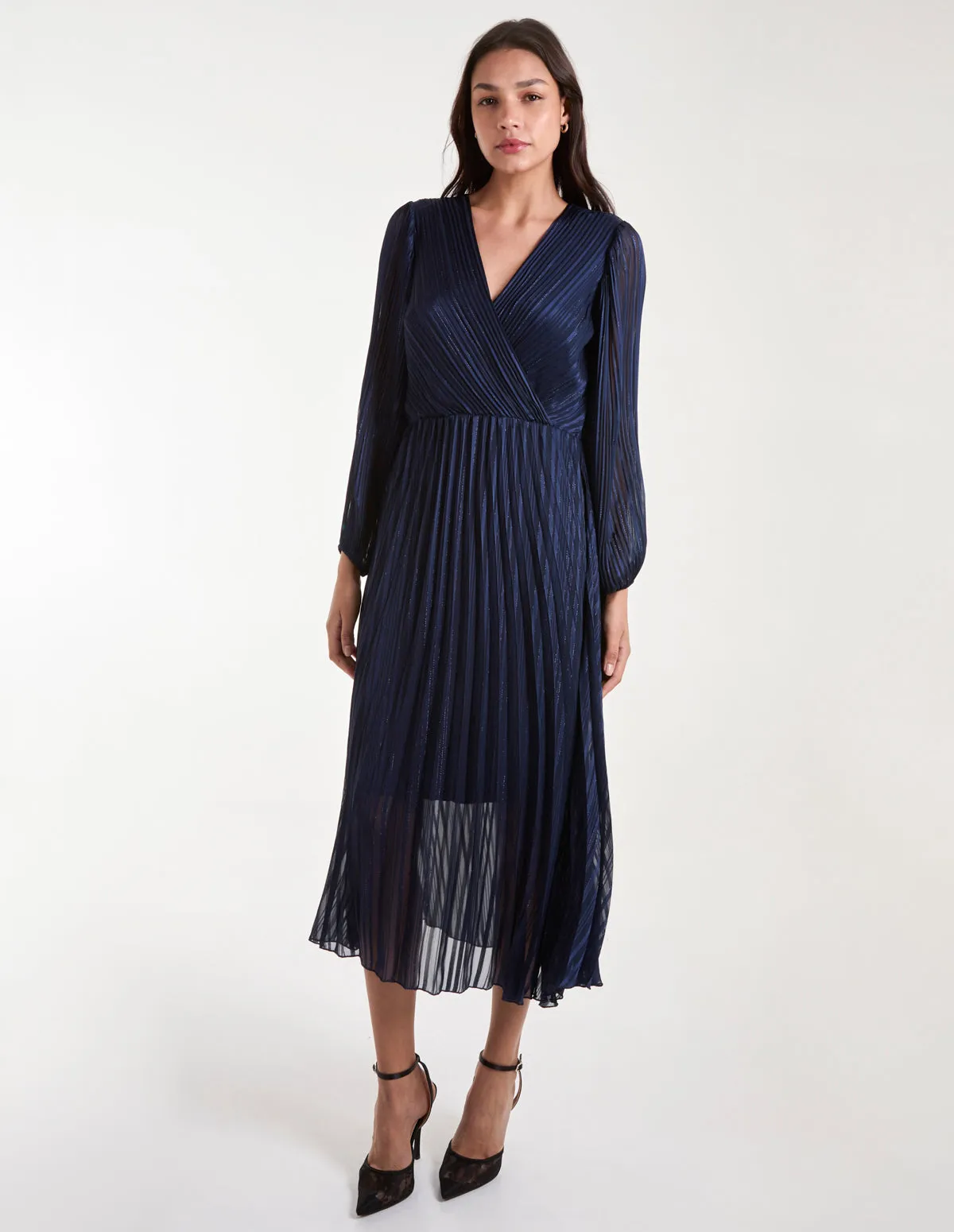 Metallic Wrap Front Plisse Midi Dress sold by Blue Vanilla product image thumbnail 2