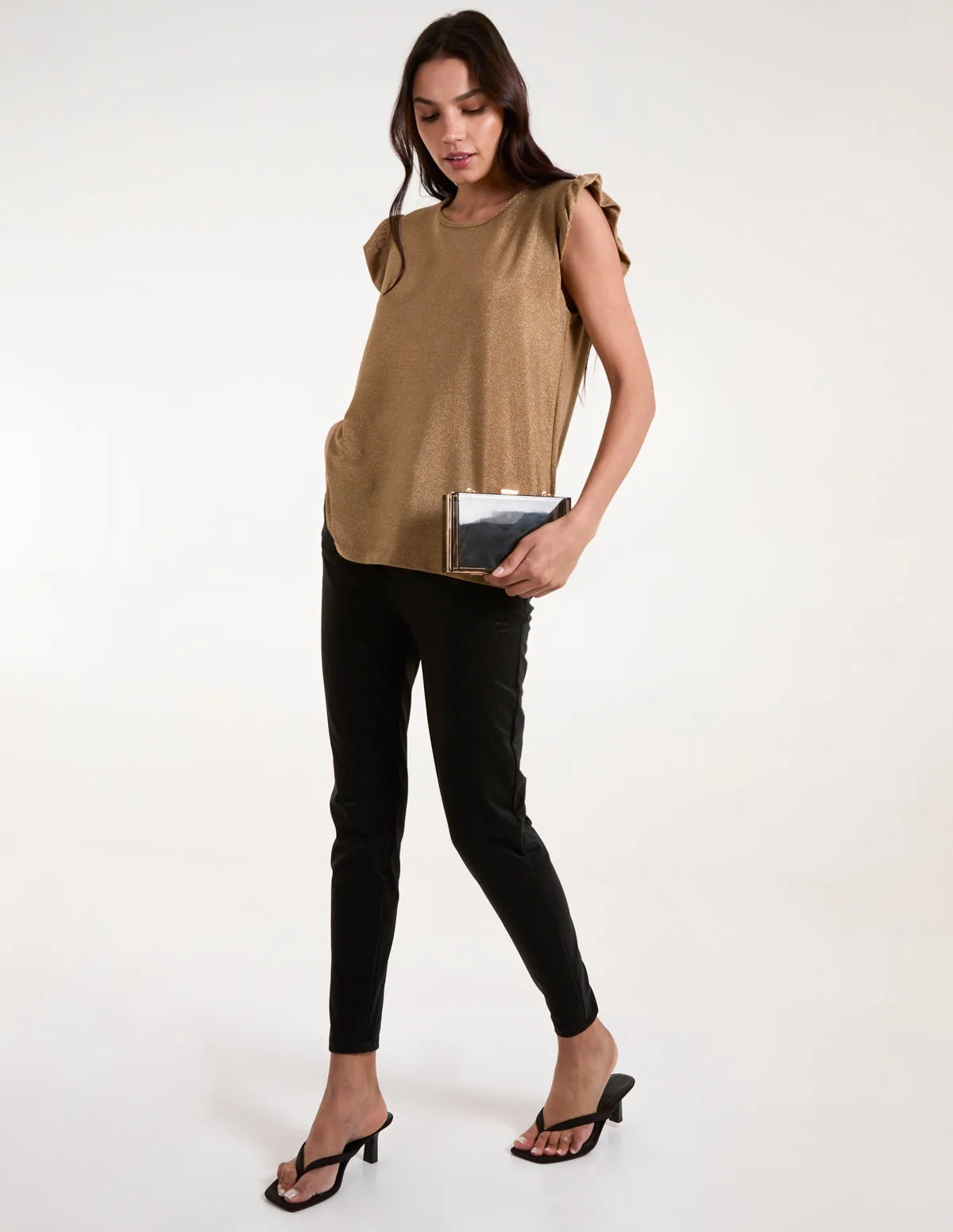 Frill Sleeve Metallic Top sold by Blue Vanilla