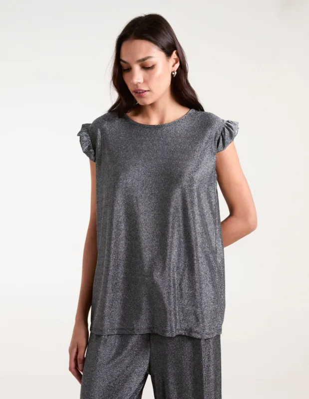 Frill Sleeve Metallic Top made by Blue Vanilla