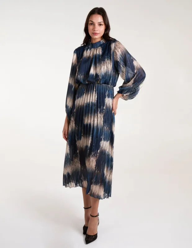 High Neck Metallic Pleated Dress sold by Blue Vanilla