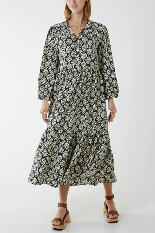 Collared Abstract Maxi Dress sold by Blue Vanilla