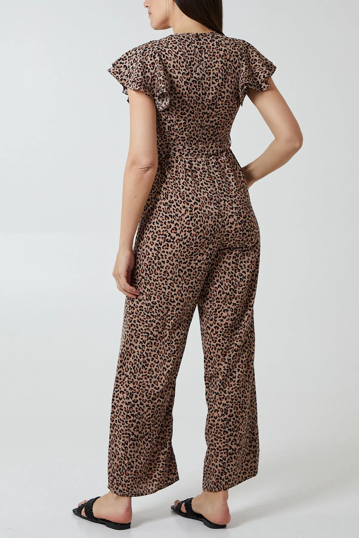 Leopard Print Wrap Front Frill Sleeve Jumpsuit sold by Blue Vanilla product image thumbnail 2