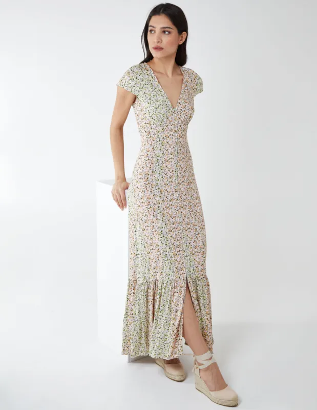 Button Front Cap Sleeve Midi Dress sold by Blue Vanilla