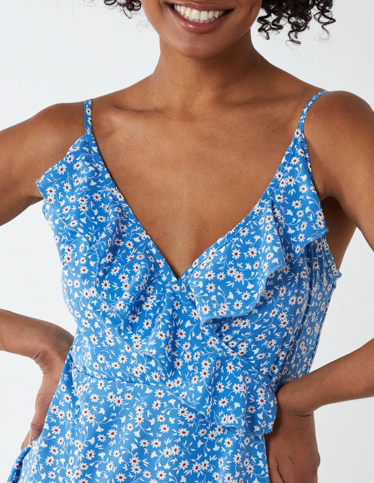 Ruffle Front Wrap Cami Mini Dress sold by Blue Vanilla product image thumbnail 5