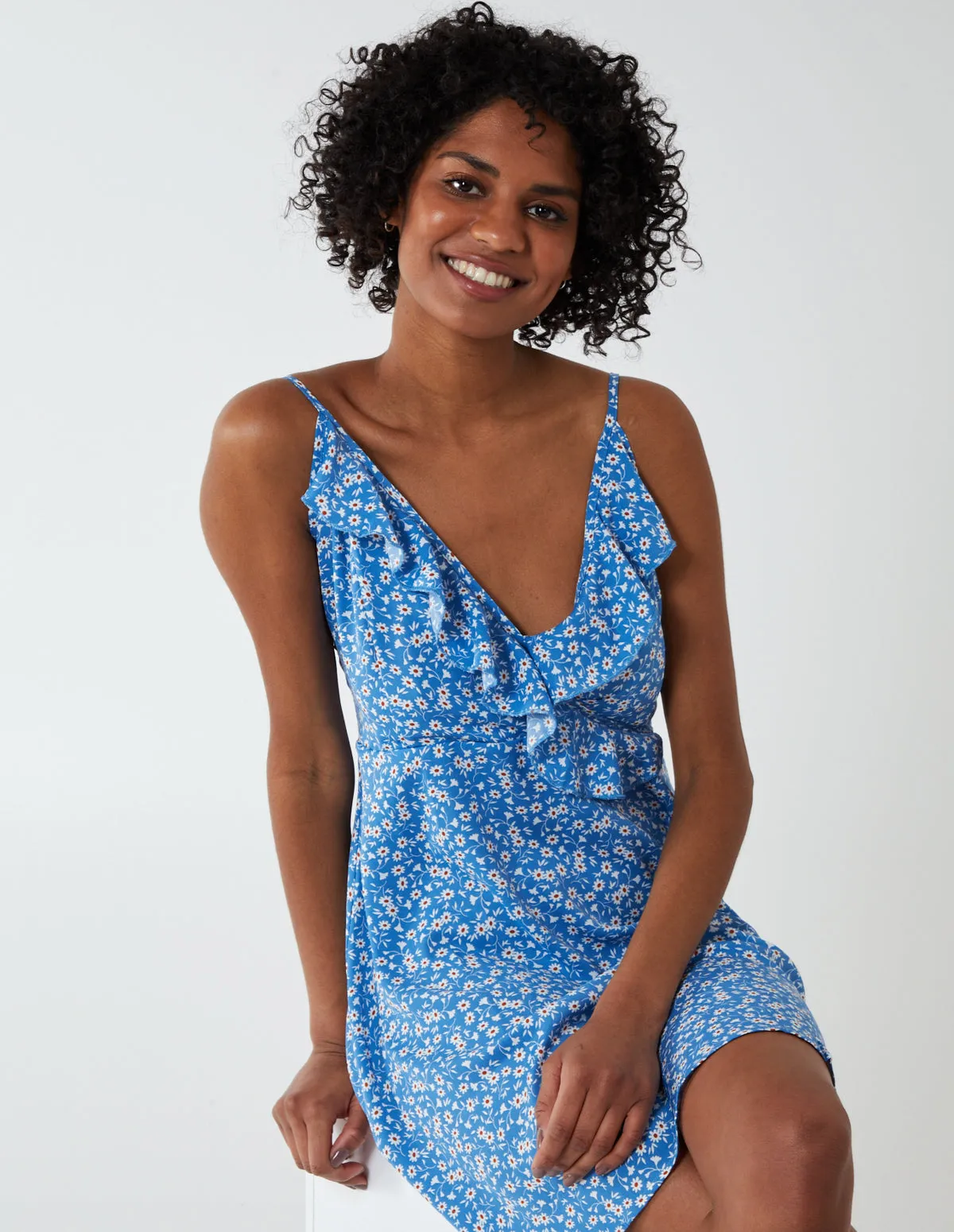 Ruffle Front Wrap Cami Mini Dress sold by Blue Vanilla product image thumbnail 4