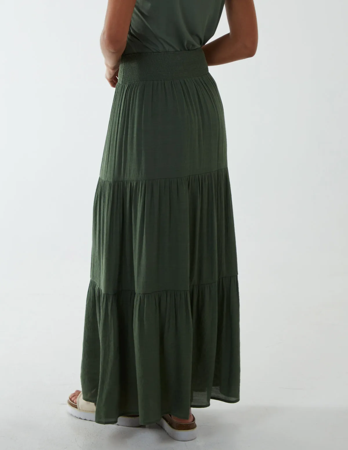 Shirring Waist Tiered Maxi Skirt sold by Blue Vanilla product image thumbnail 5