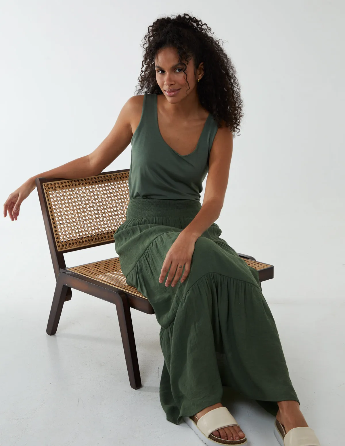 Shirring Waist Tiered Maxi Skirt sold by Blue Vanilla product image thumbnail 3