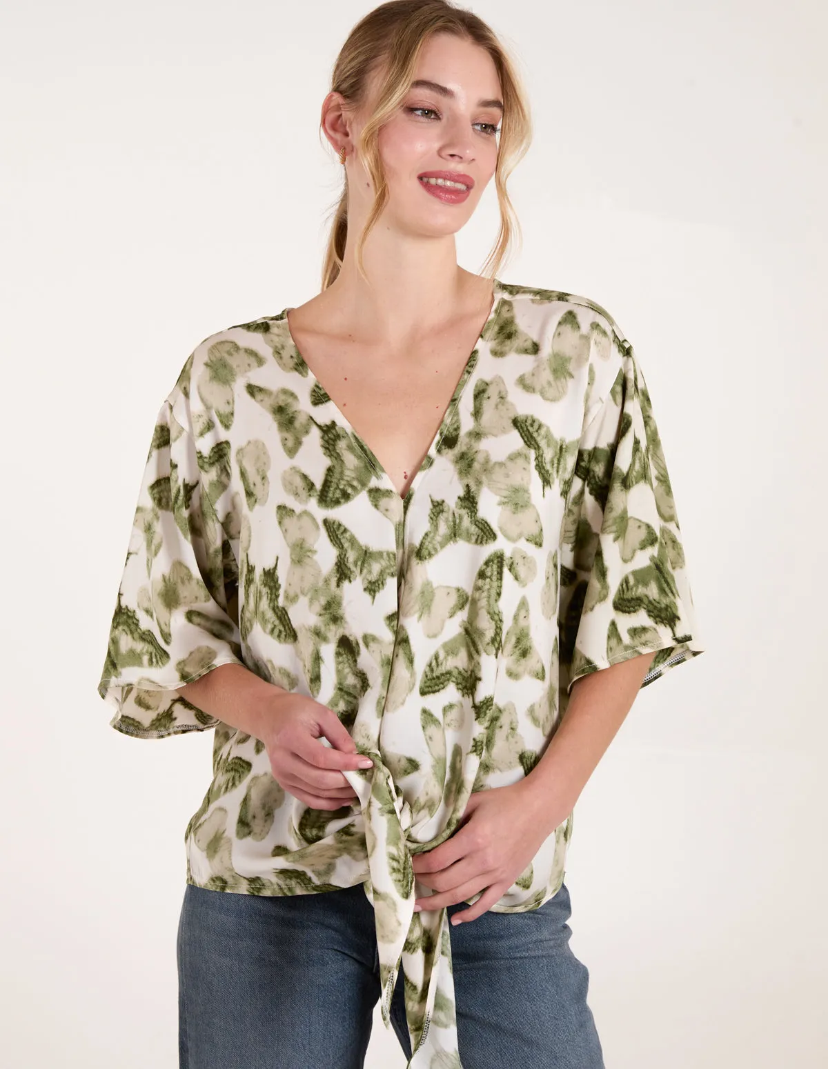Tie Front Watercolour Butterfly Printed Top sold by Blue Vanilla product image thumbnail 3
