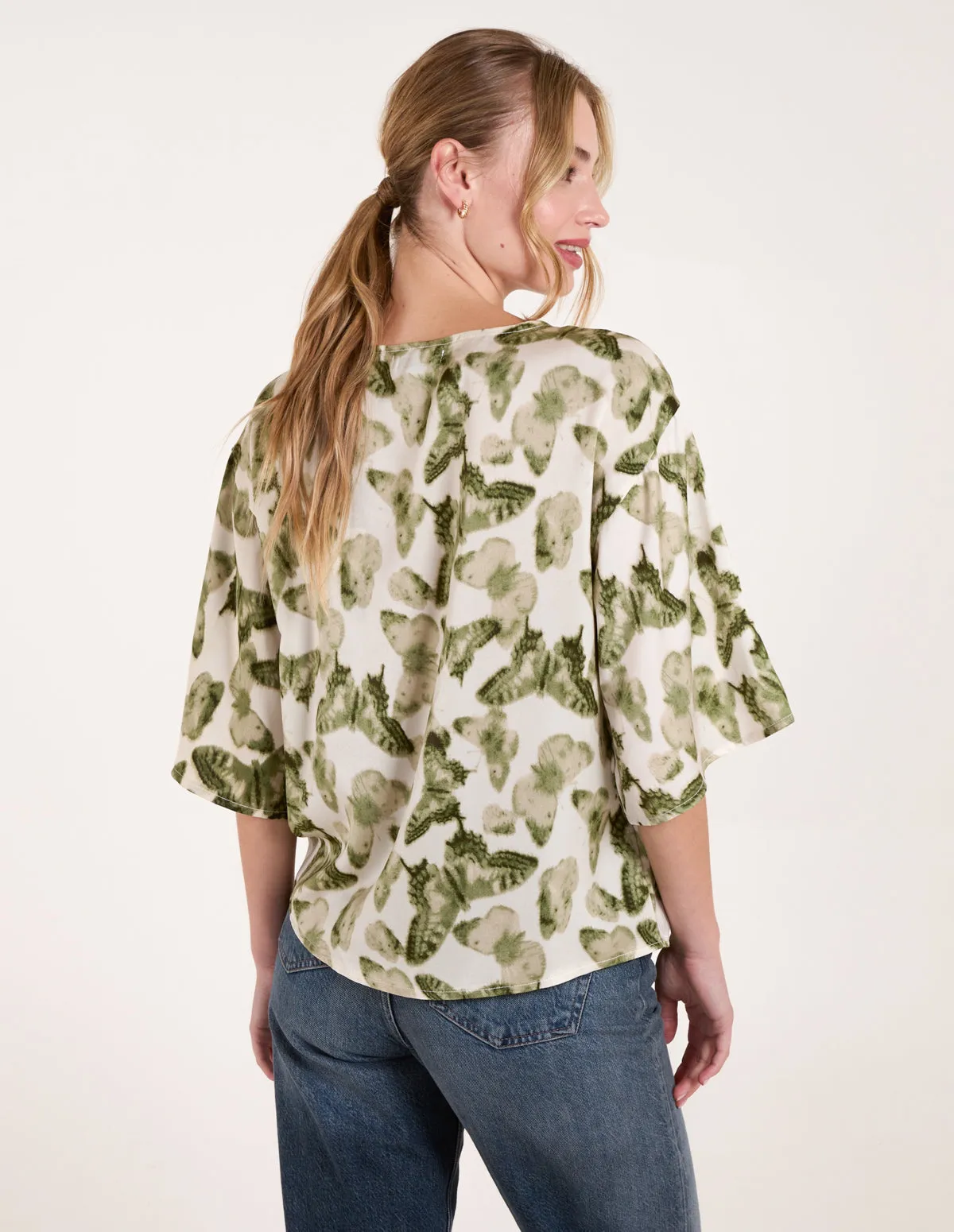 Tie Front Watercolour Butterfly Printed Top sold by Blue Vanilla product image thumbnail 4