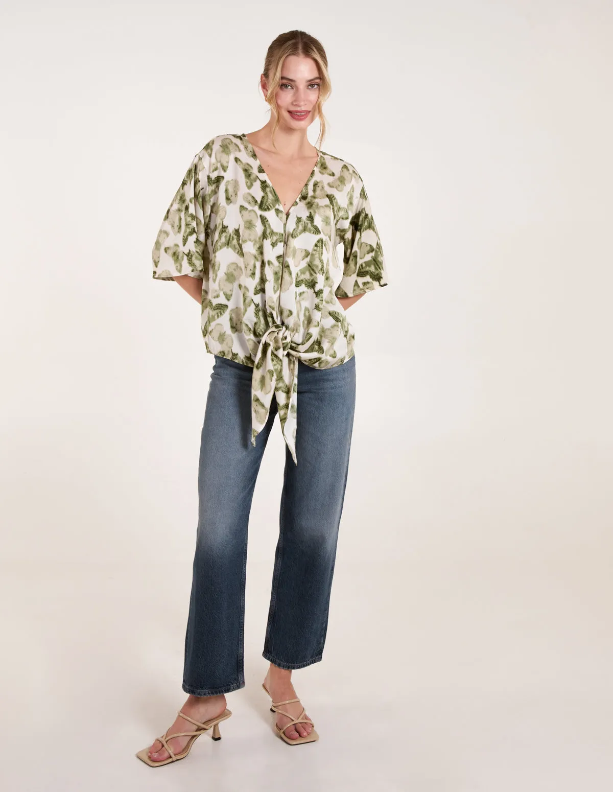 Tie Front Watercolour Butterfly Printed Top sold by Blue Vanilla product image thumbnail 2