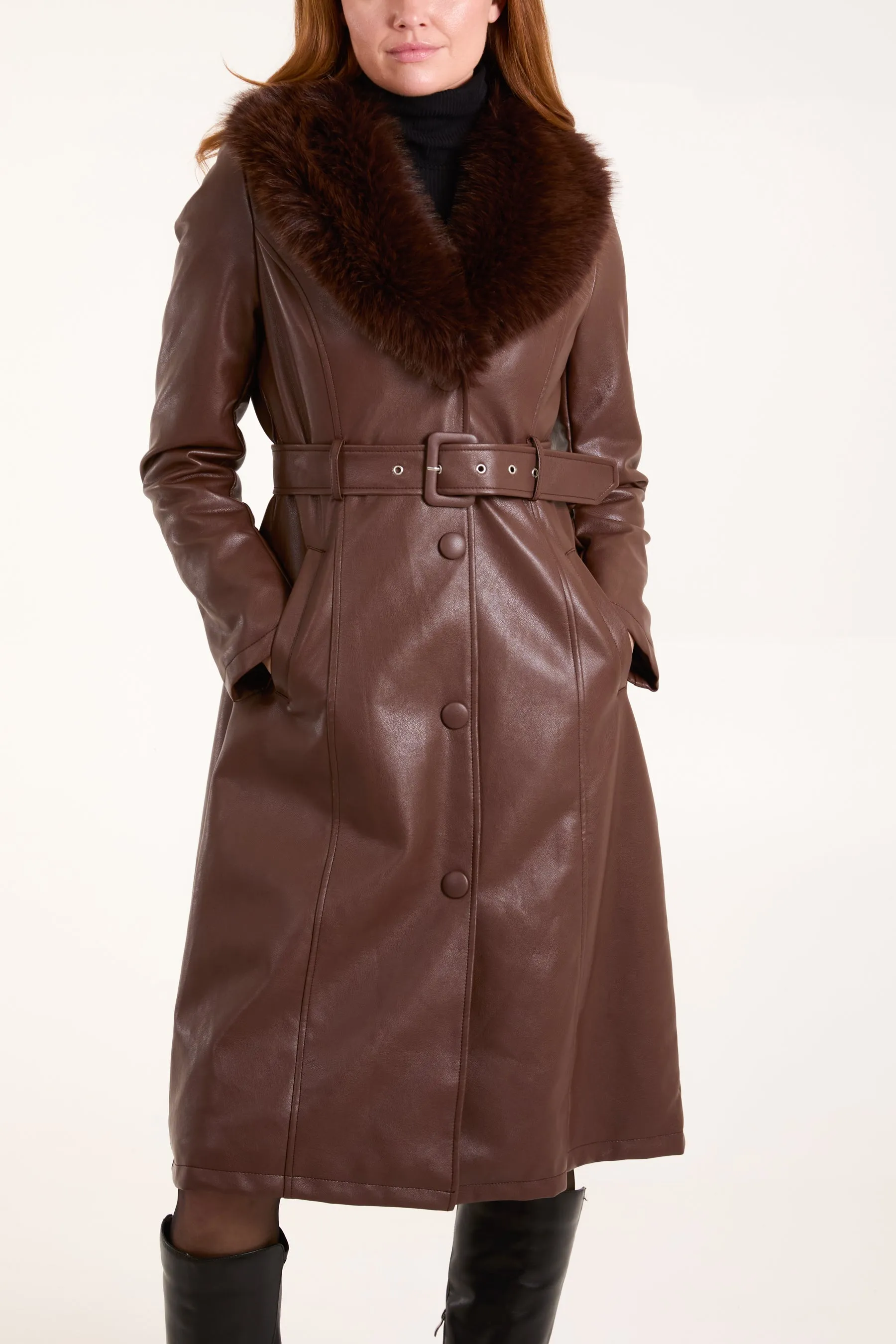 Faux Fur PU Longline Coat sold by Blue Vanilla