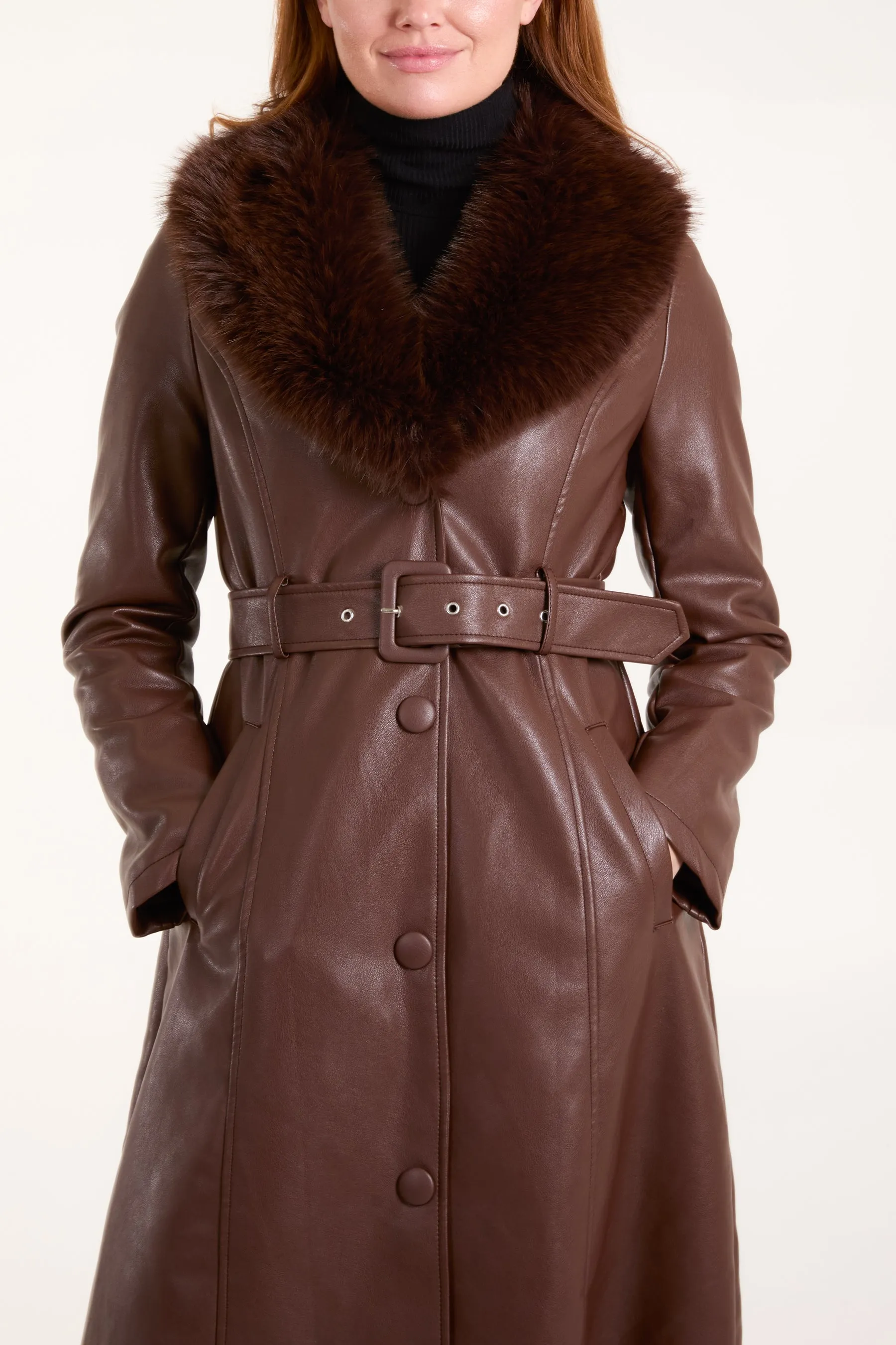 Faux Fur PU Longline Coat sold by Blue Vanilla product image thumbnail 3