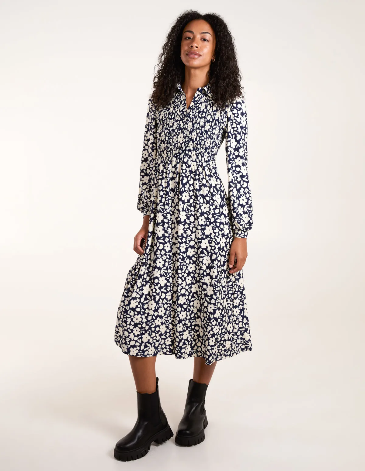 Floral Shirred Midi Shirt Dress sold by Blue Vanilla product image thumbnail 2