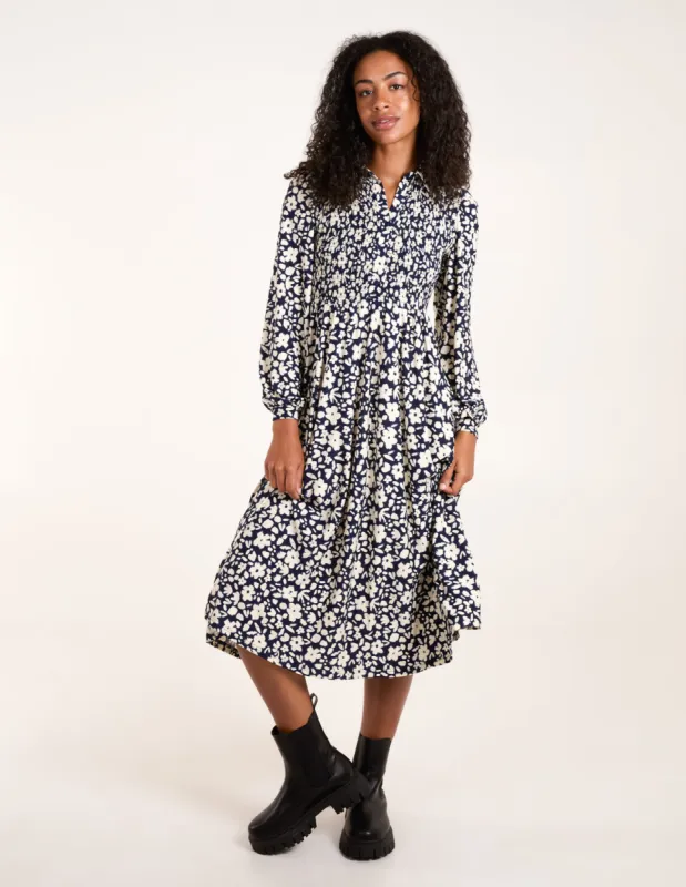 Floral Shirred Midi Shirt Dress sold by Blue Vanilla