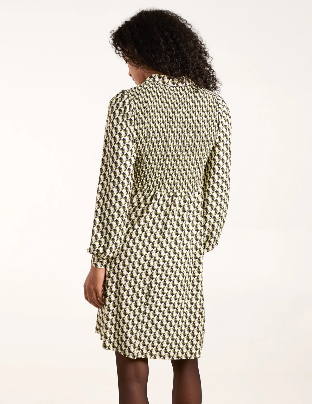 Geometric Shirred Mini Shirt Dress sold by Blue Vanilla product image thumbnail 4