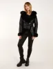 Hooded Zip Faux Fur Cropped PU Jacket sold by Blue Vanilla