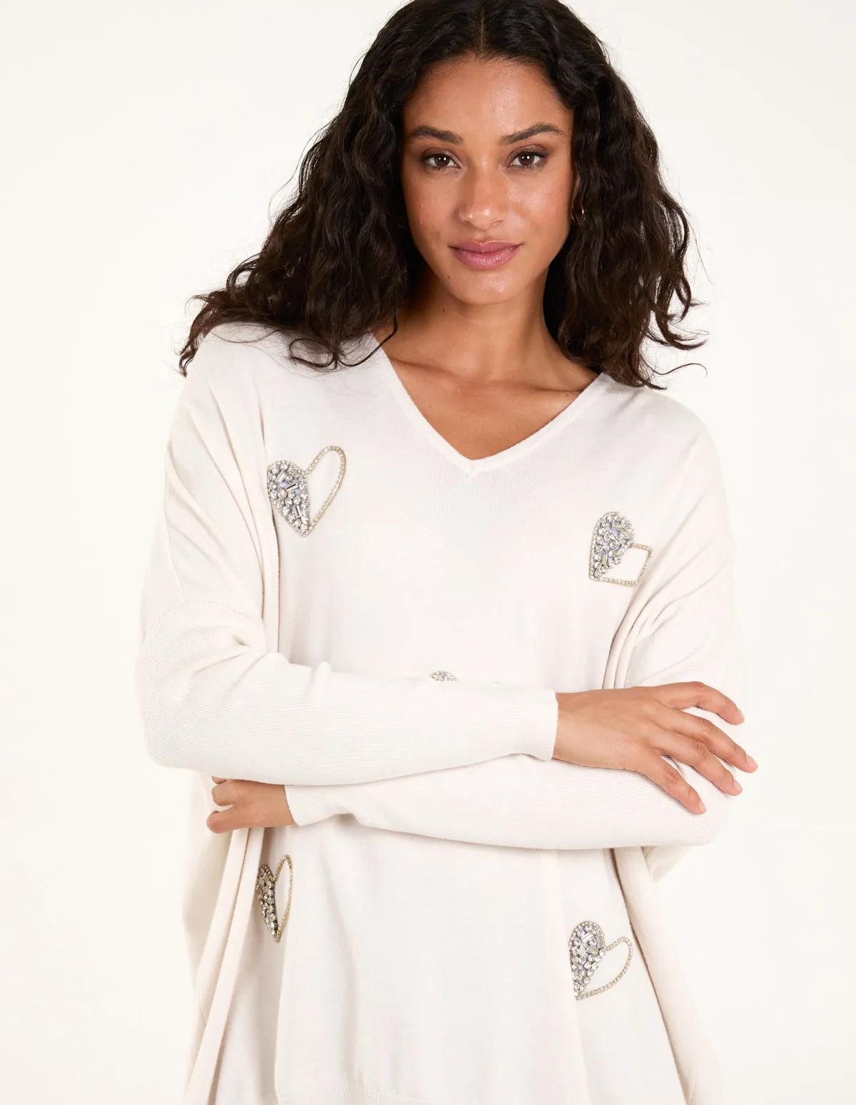 V Neck Diamante Hearts Jumper sold by Blue Vanilla product image thumbnail 3
